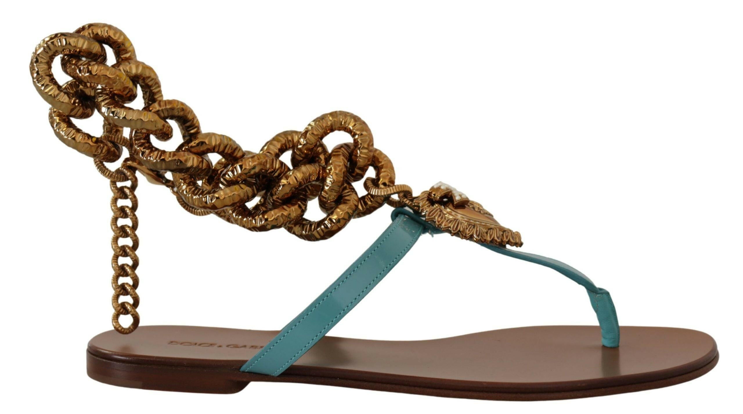 Dolce & Gabbana Blue Leather Devotion Flats Sandals -   -  Dolce & Gabbana.