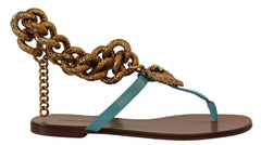 Dolce & Gabbana Blue Leather Devotion Flats Sandals -   -  Dolce & Gabbana.