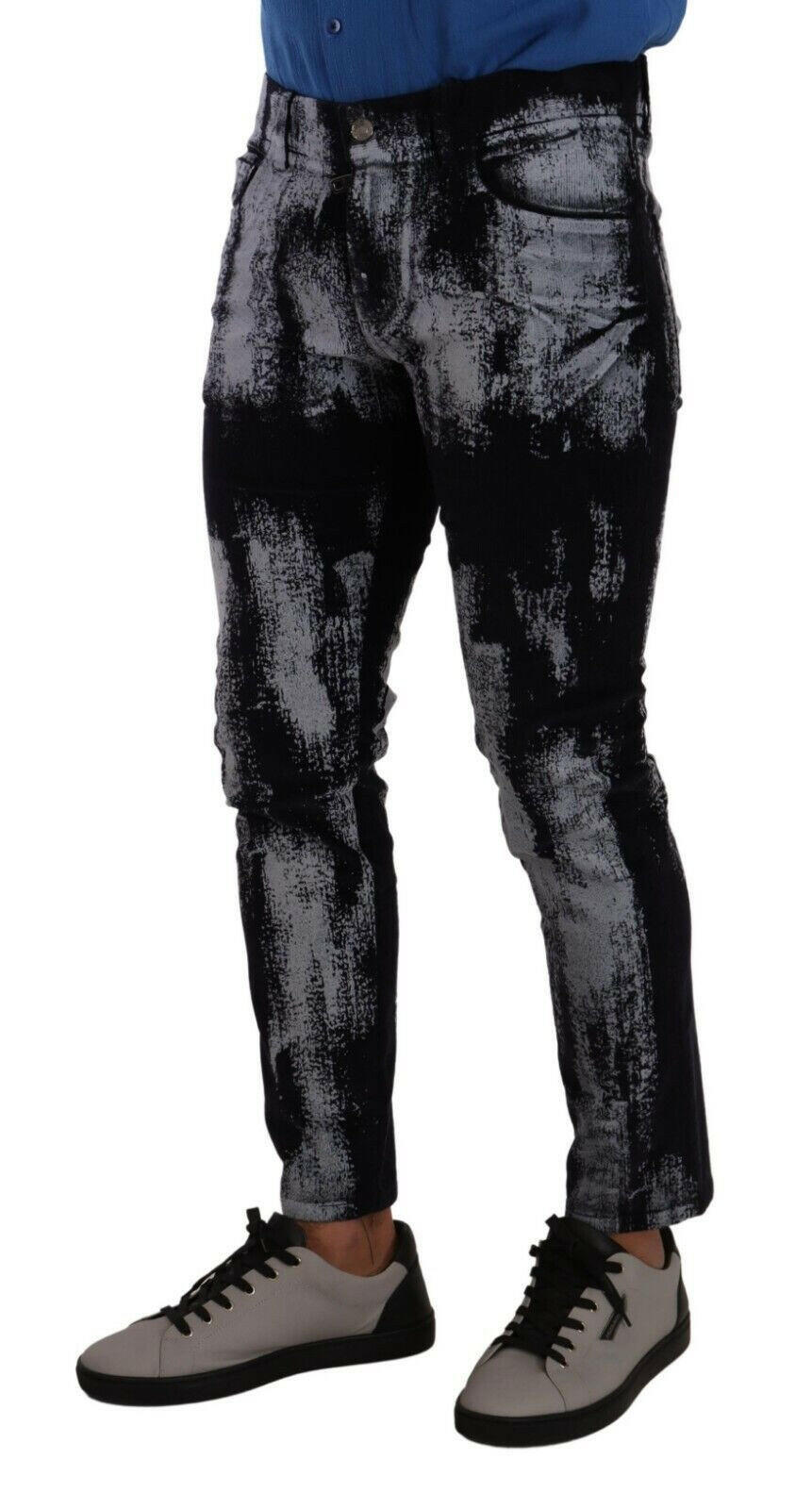 Dolce & Gabbana Blue White Dye Skinny Denim Men Jeans -   -  Dolce & Gabbana.