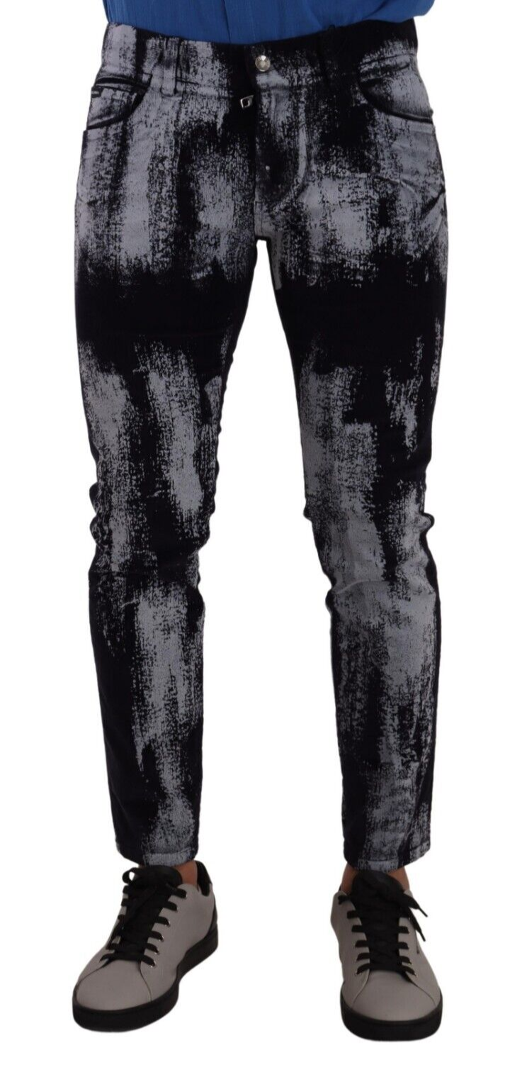 Dolce & Gabbana Blue White Dye Skinny Denim Men Jeans -   -  Dolce & Gabbana.