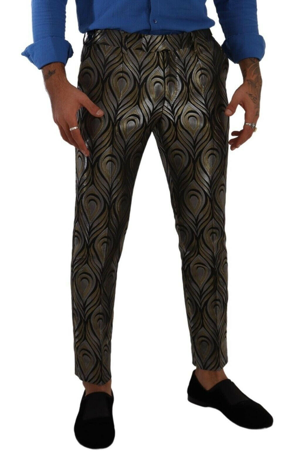Dolce & Gabbana Silver Gold Jacquard Men Trouser Dress Pants -   -  Dolce & Gabbana.