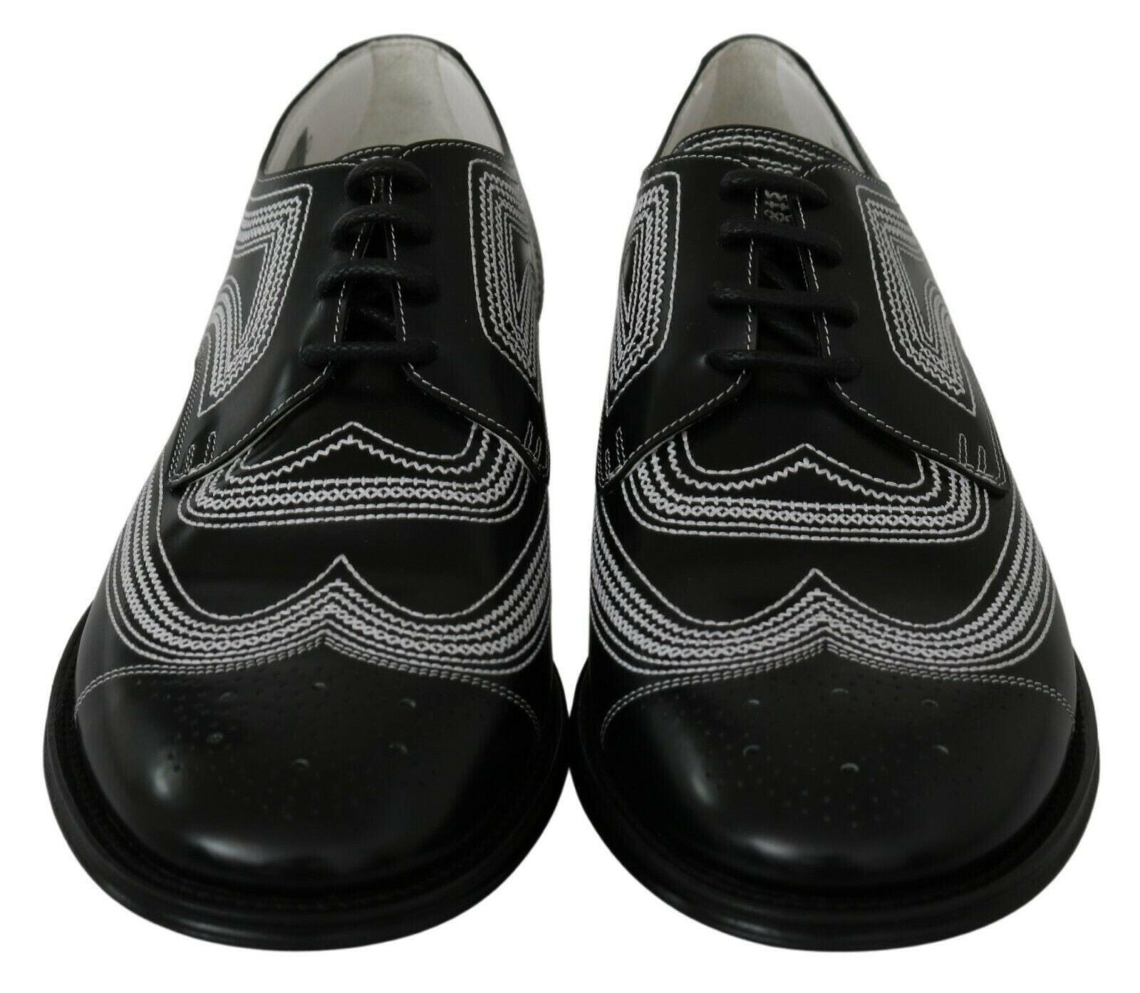 Dolce & Gabbana Black Leather Derby Formal White Lace Shoes -   -  Dolce & Gabbana.
