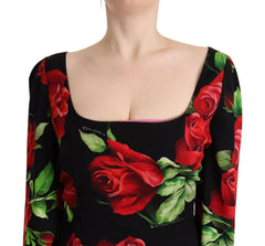 Dolce & Gabbana Black Red Roses Sheath Stretch Silk Dress -   -  Dolce & Gabbana.