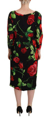 Dolce & Gabbana Black Red Roses Sheath Stretch Silk Dress -   -  Dolce & Gabbana.