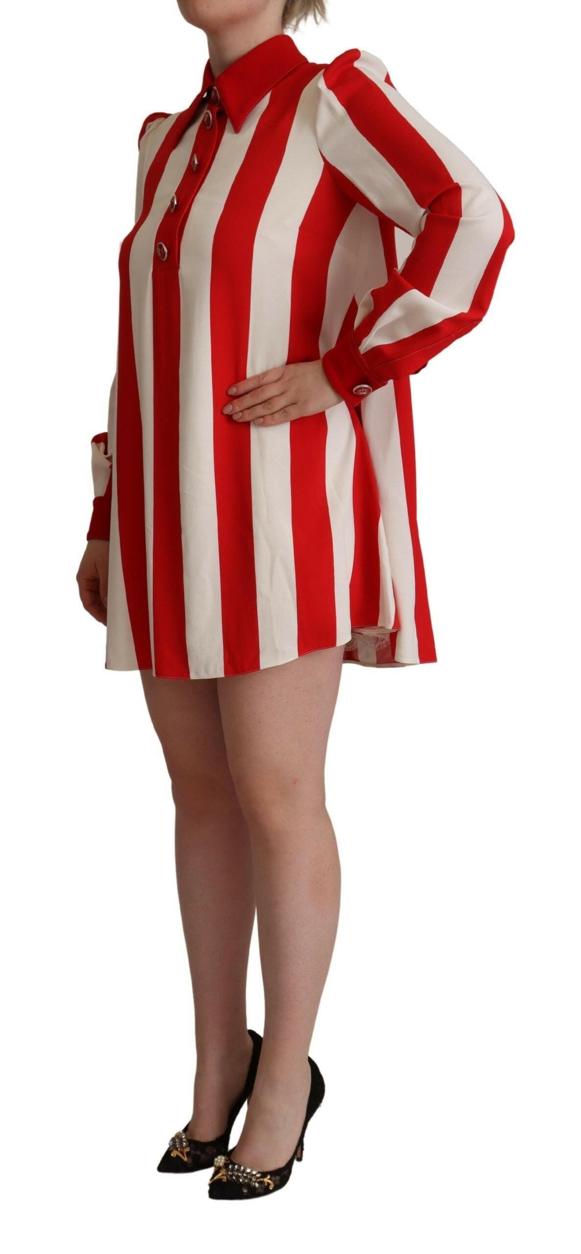 Dolce & Gabbana White Red Stretch Mini Shirt Gown Dress -   -  Dolce & Gabbana.