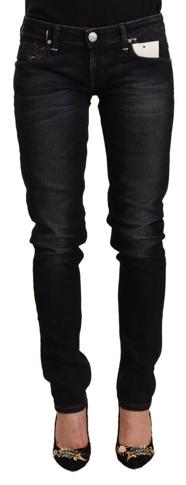 Acht Black Washed Cotton Low Waist Slim Fit Denim Jeans -   -  Acht.