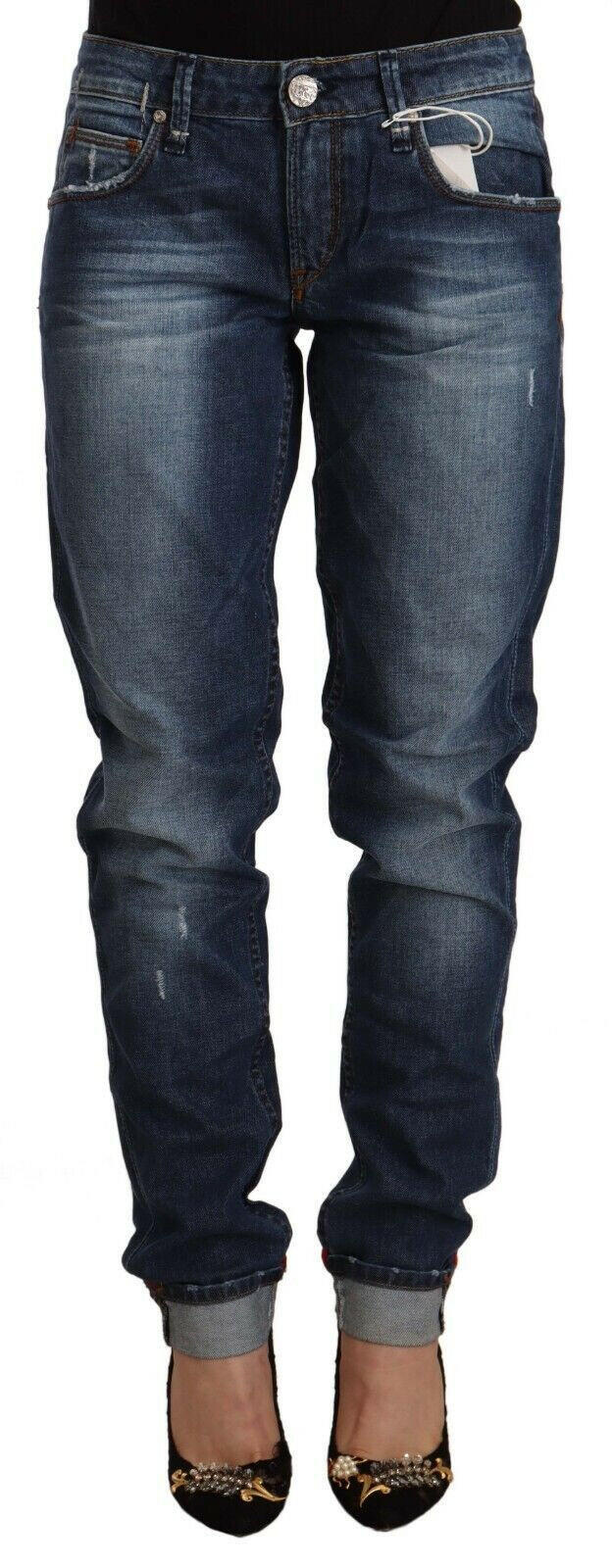 Acht Blue Washed Mid Waist Slim Fit Denim Folded Hem Jeans -   -  Acht.