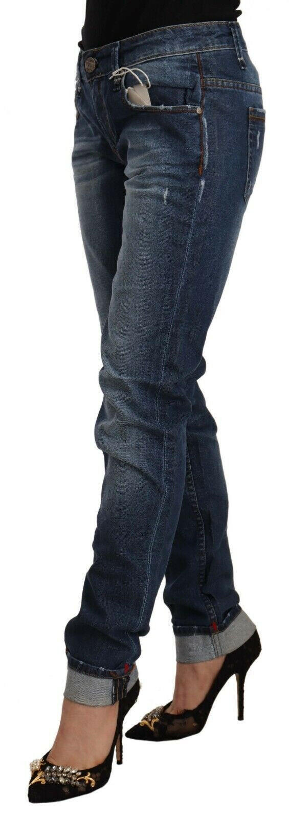 Acht Blue Washed Mid Waist Slim Fit Denim Folded Hem Jeans -   -  Acht.
