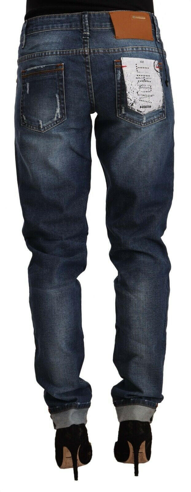 Acht Blue Washed Mid Waist Slim Fit Denim Folded Hem Jeans -   -  Acht.