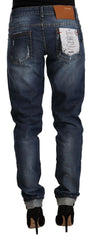 Acht Blue Washed Mid Waist Slim Fit Denim Folded Hem Jeans -   -  Acht.