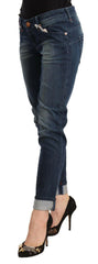 Acht Blue Washed Low Waist Skinny Denim Folded Hem Jeans -   -  Acht.