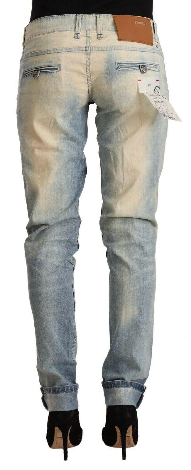 Acht Light Blue Washed Cotton Low Waist Skinny Denim Jeans -   -  Acht.