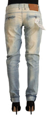 Acht Light Blue Washed Cotton Low Waist Skinny Denim Jeans -   -  Acht.