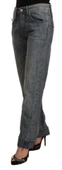 Acht Gray Washed Mid Waist Straight Denim Folded Hem Jeans -   -  Acht.