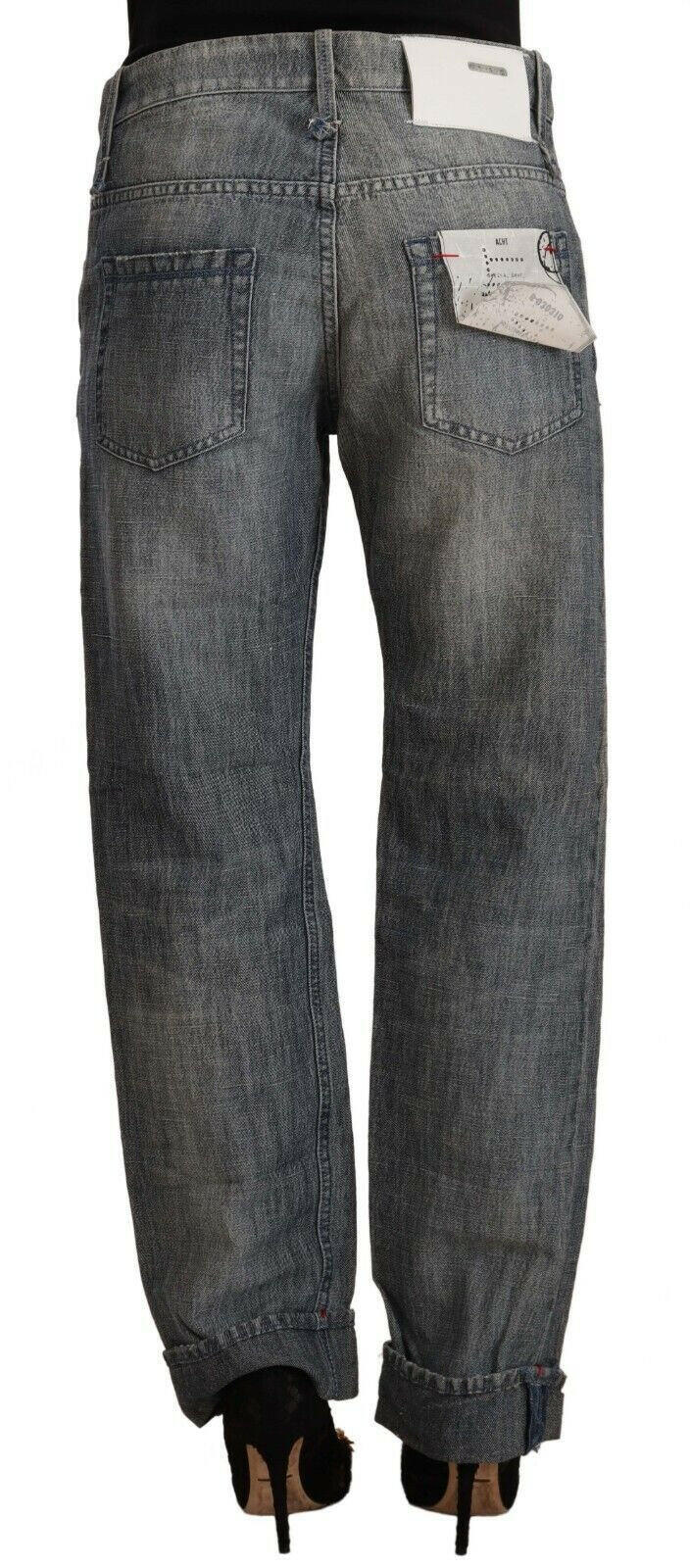 Acht Gray Washed Mid Waist Straight Denim Folded Hem Jeans -   -  Acht.