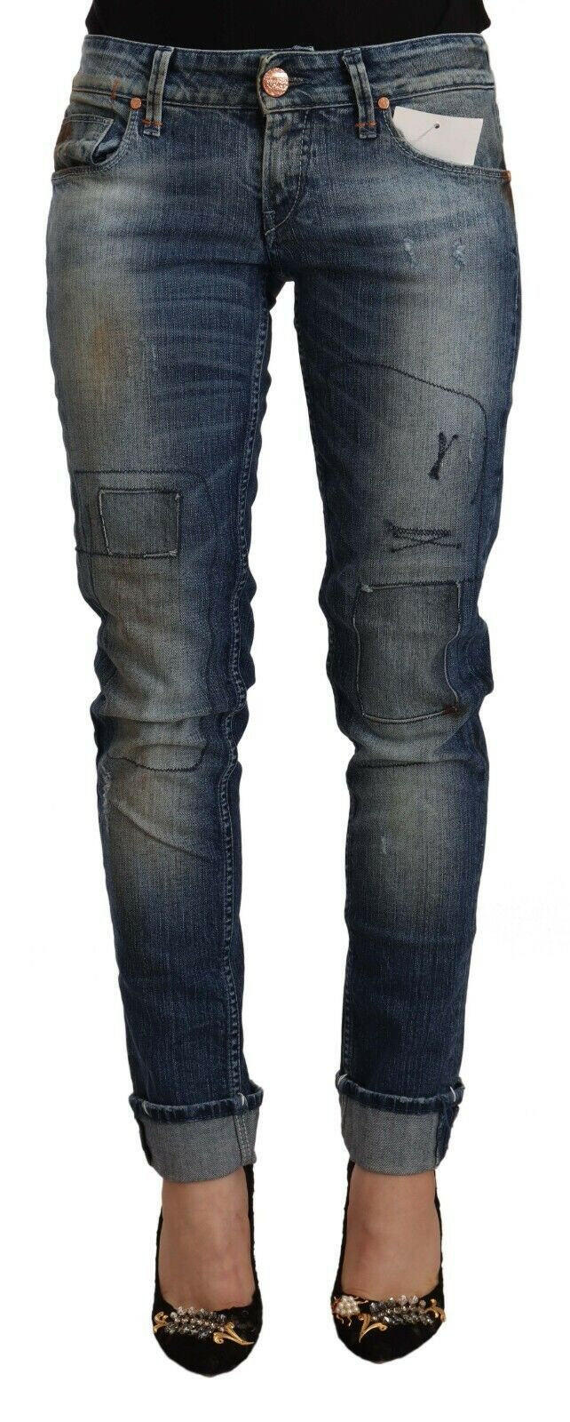 Acht Blue Washed Low Waist Folded Hem Slim Fit Jeans -   -  Acht.