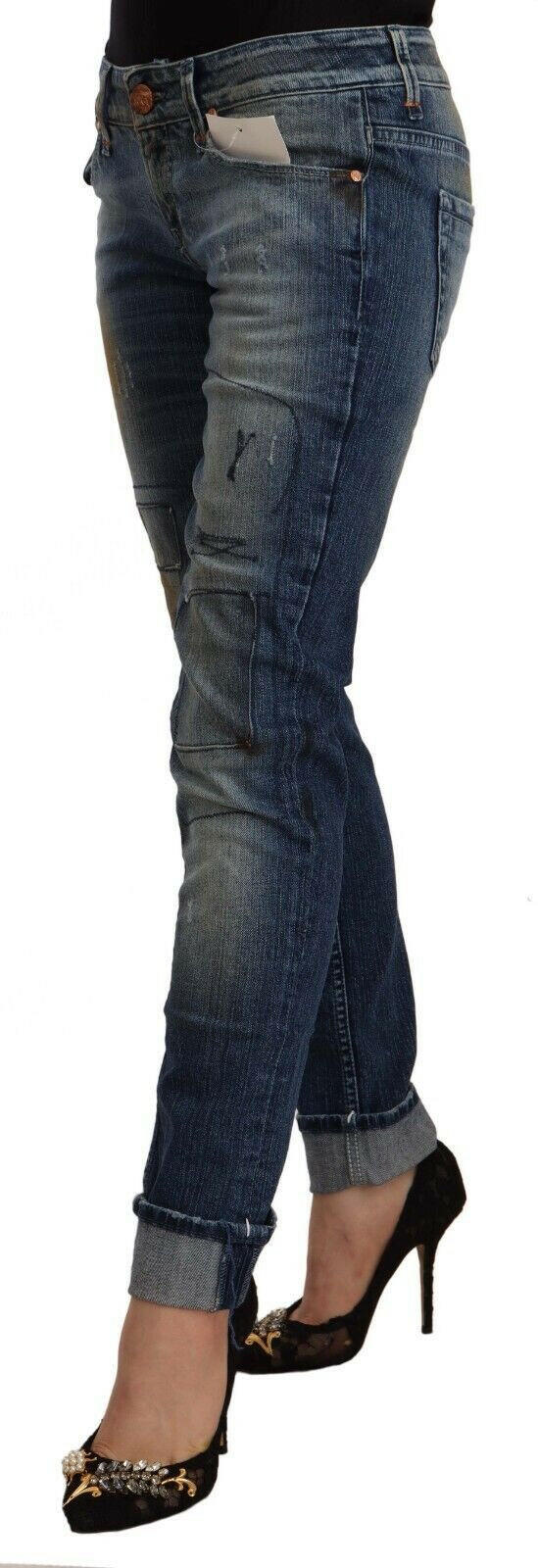 Acht Blue Washed Low Waist Folded Hem Slim Fit Jeans -   -  Acht.