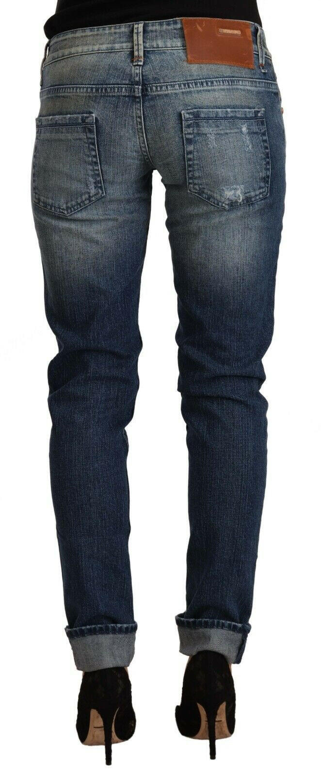 Acht Blue Washed Low Waist Folded Hem Slim Fit Jeans -   -  Acht.