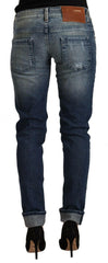 Acht Blue Washed Low Waist Folded Hem Slim Fit Jeans -   -  Acht.