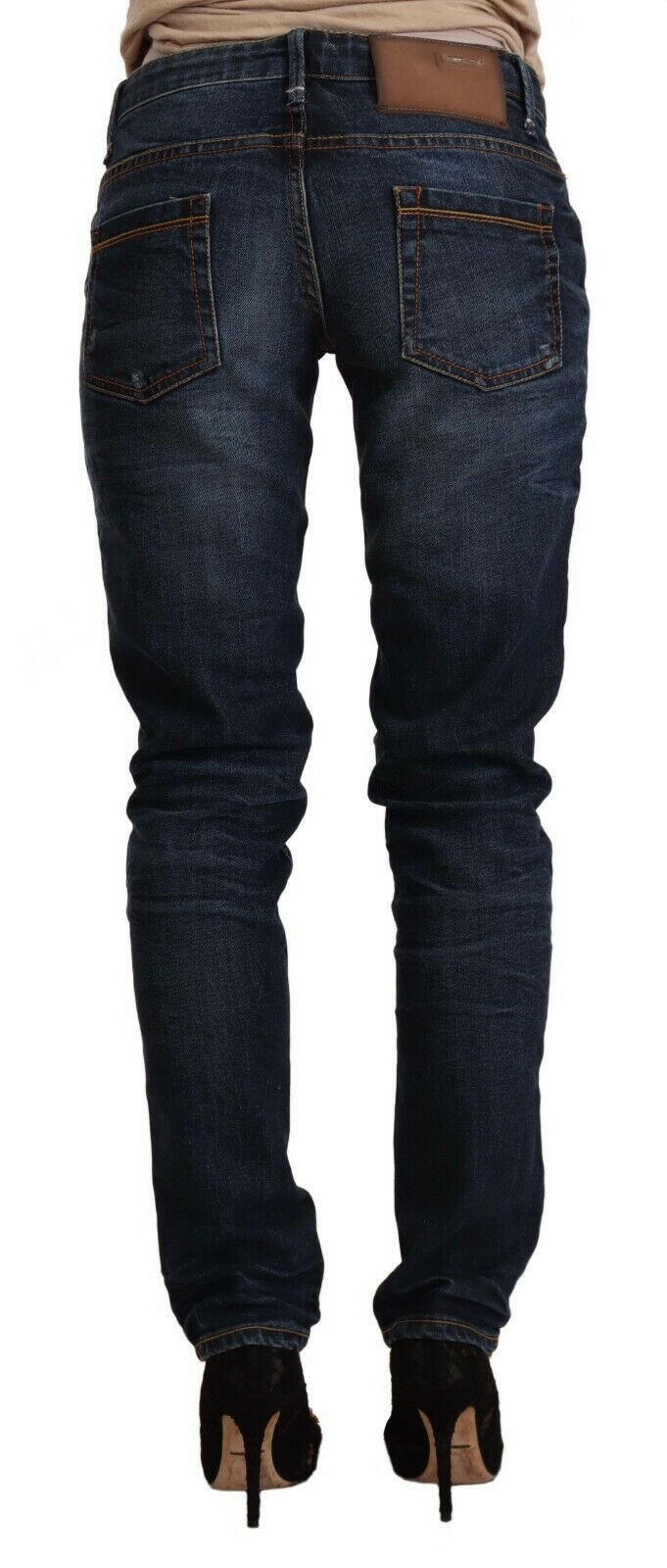 Acht Blue Washed Cotton Low Waist Skinny Denim Jeans -   -  Acht.