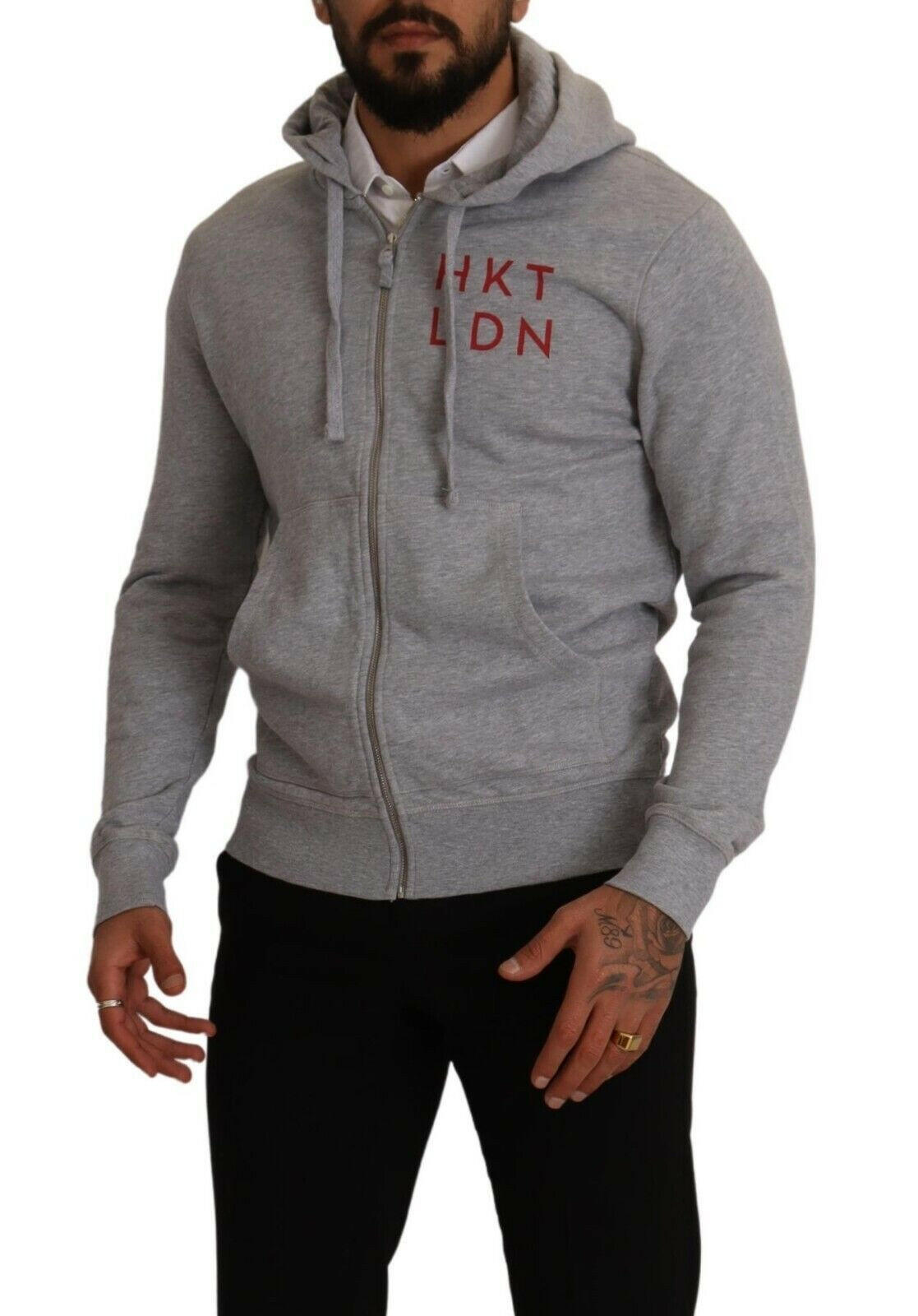 Hackett Gray Full Zip Hooded Cotton Sweatshirt Sweater -   -  Hackett.