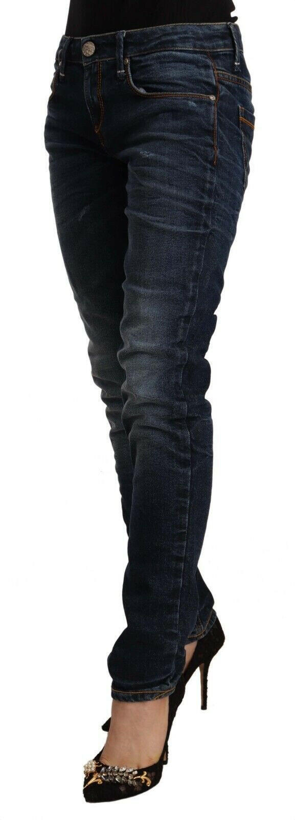 Acht Blue Washed Cotton Mid Waist Skinny Denim Jeans -   -  Acht.