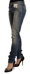 Acht Blue Washed Cotton Mid Waist Skinny Denim Jeans -   -  Acht.