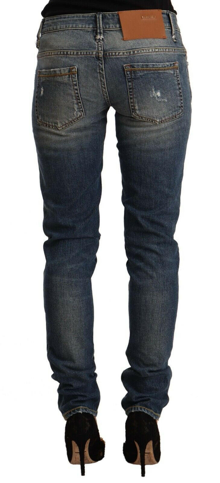 Acht Blue Washed Cotton Mid Waist Skinny Denim Jeans -   -  Acht.