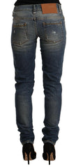 Acht Blue Washed Cotton Mid Waist Skinny Denim Jeans -   -  Acht.