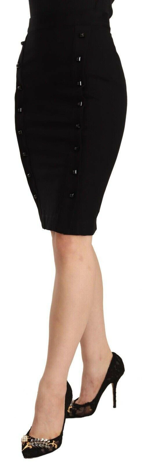GF Ferre Black High Waist Viscose Knee Length Pencil Cut Skirt -   -  GF Ferre.