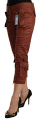 Just Cavalli Brown Lurex Mid Waist Cotton Cropped Capri Pants -   -  Just Cavalli.