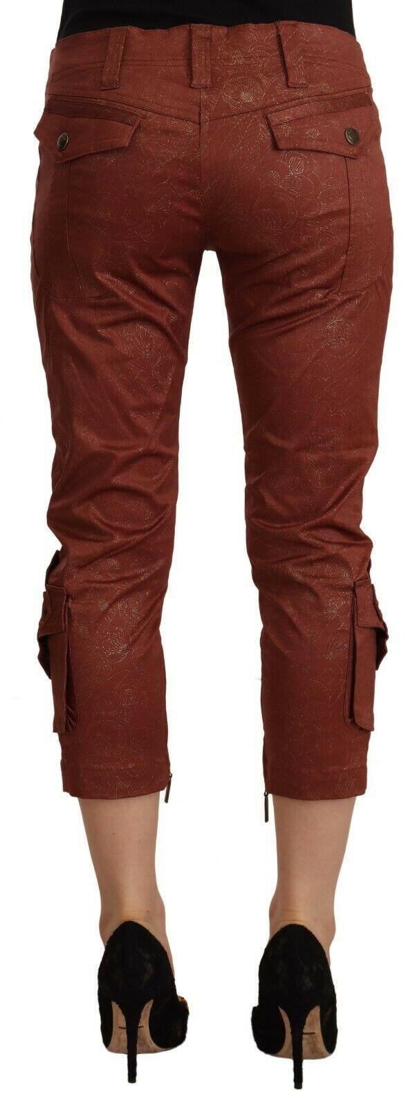 Just Cavalli Brown Lurex Mid Waist Cotton Cropped Capri Pants -   -  Just Cavalli.
