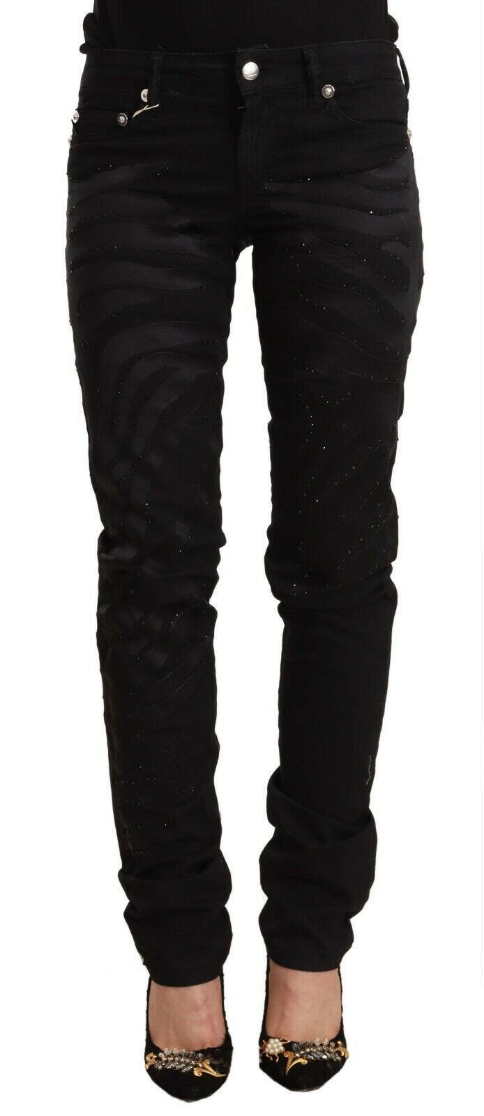 Just Cavalli Black Mid Waist Embellished Skinny Jeans -   -  Just Cavalli.