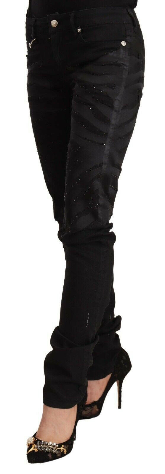 Just Cavalli Black Mid Waist Embellished Skinny Jeans -   -  Just Cavalli.