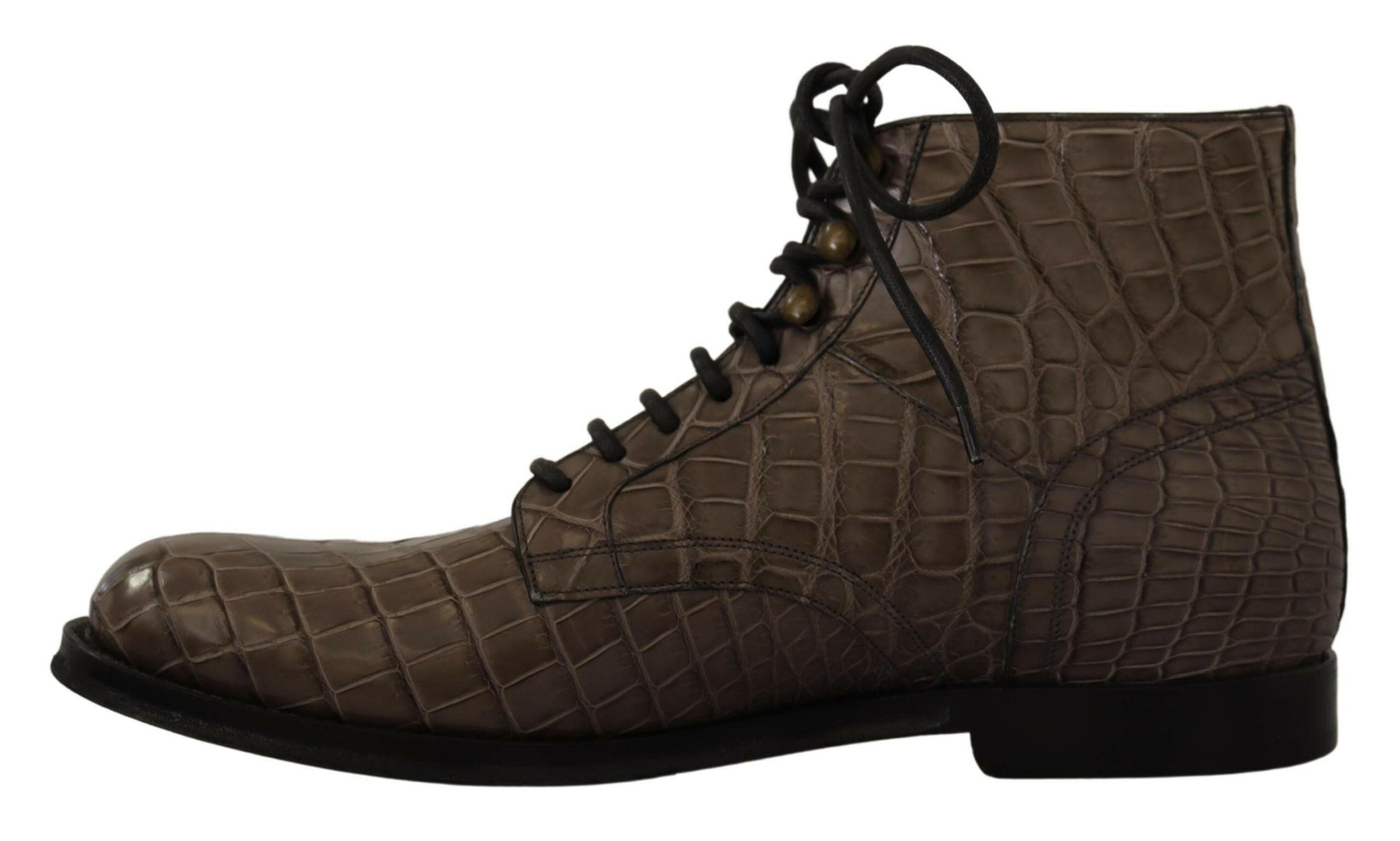 Dolce & Gabbana Gray Crocodile Leather Derby Boots -   -  Dolce & Gabbana.
