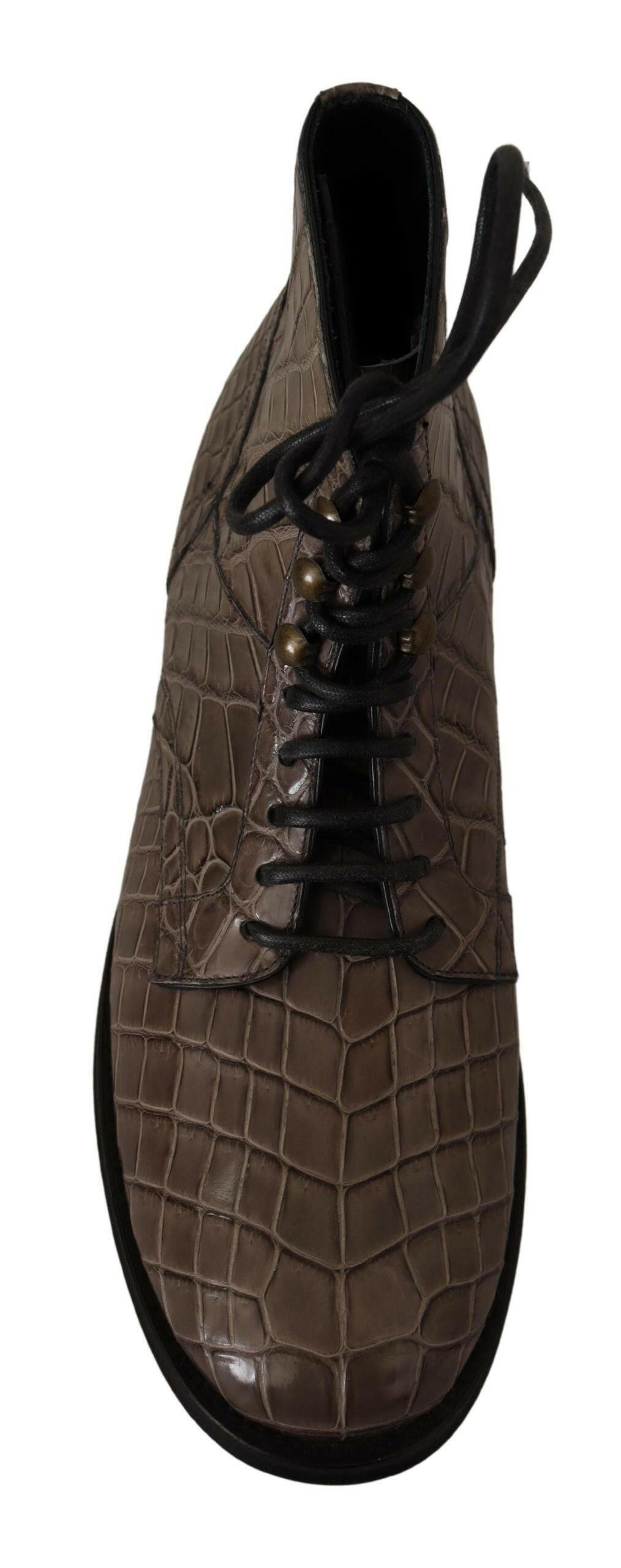 Dolce & Gabbana Gray Crocodile Leather Derby Boots -   -  Dolce & Gabbana.