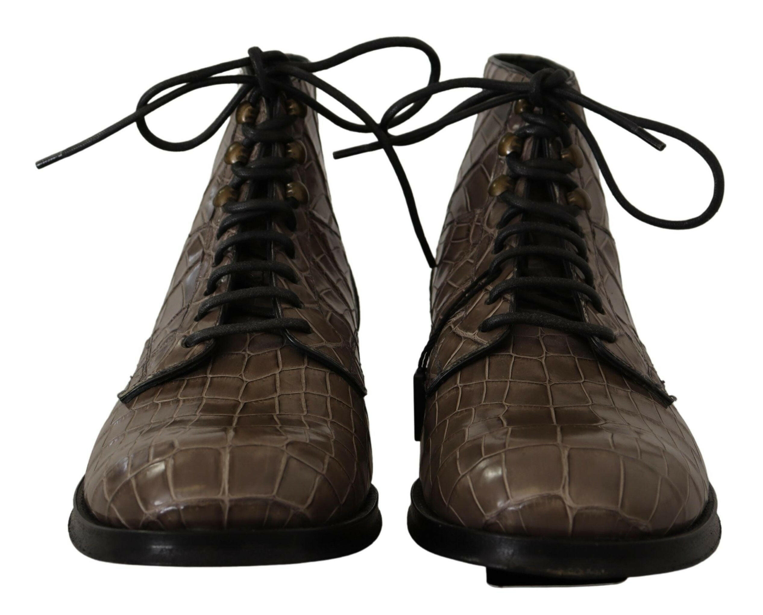 Dolce & Gabbana Gray Crocodile Leather Derby Boots -   -  Dolce & Gabbana.