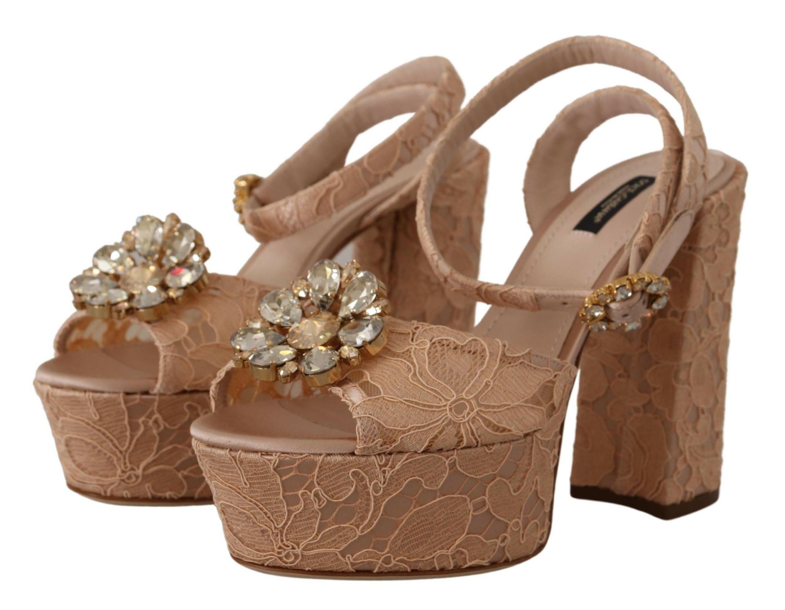 Dolce & Gabbana Pink Lace Taormina Platform Sandals Shoes -   -  Dolce & Gabbana.