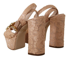 Dolce & Gabbana Pink Lace Taormina Platform Sandals Shoes -   -  Dolce & Gabbana.