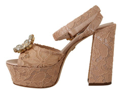 Dolce & Gabbana Pink Lace Taormina Platform Sandals Shoes -   -  Dolce & Gabbana.