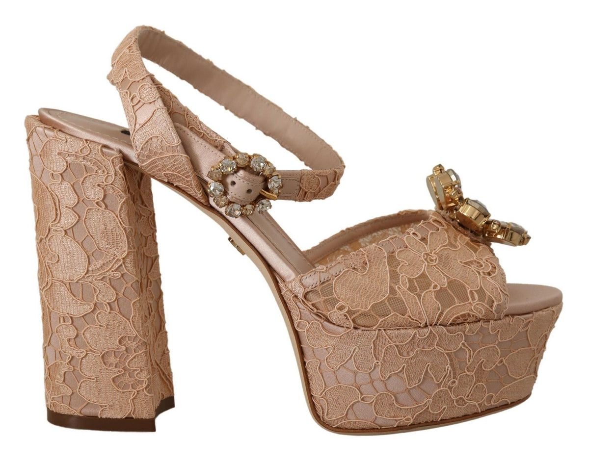 Dolce & Gabbana Pink Lace Taormina Platform Sandals Shoes -   -  Dolce & Gabbana.