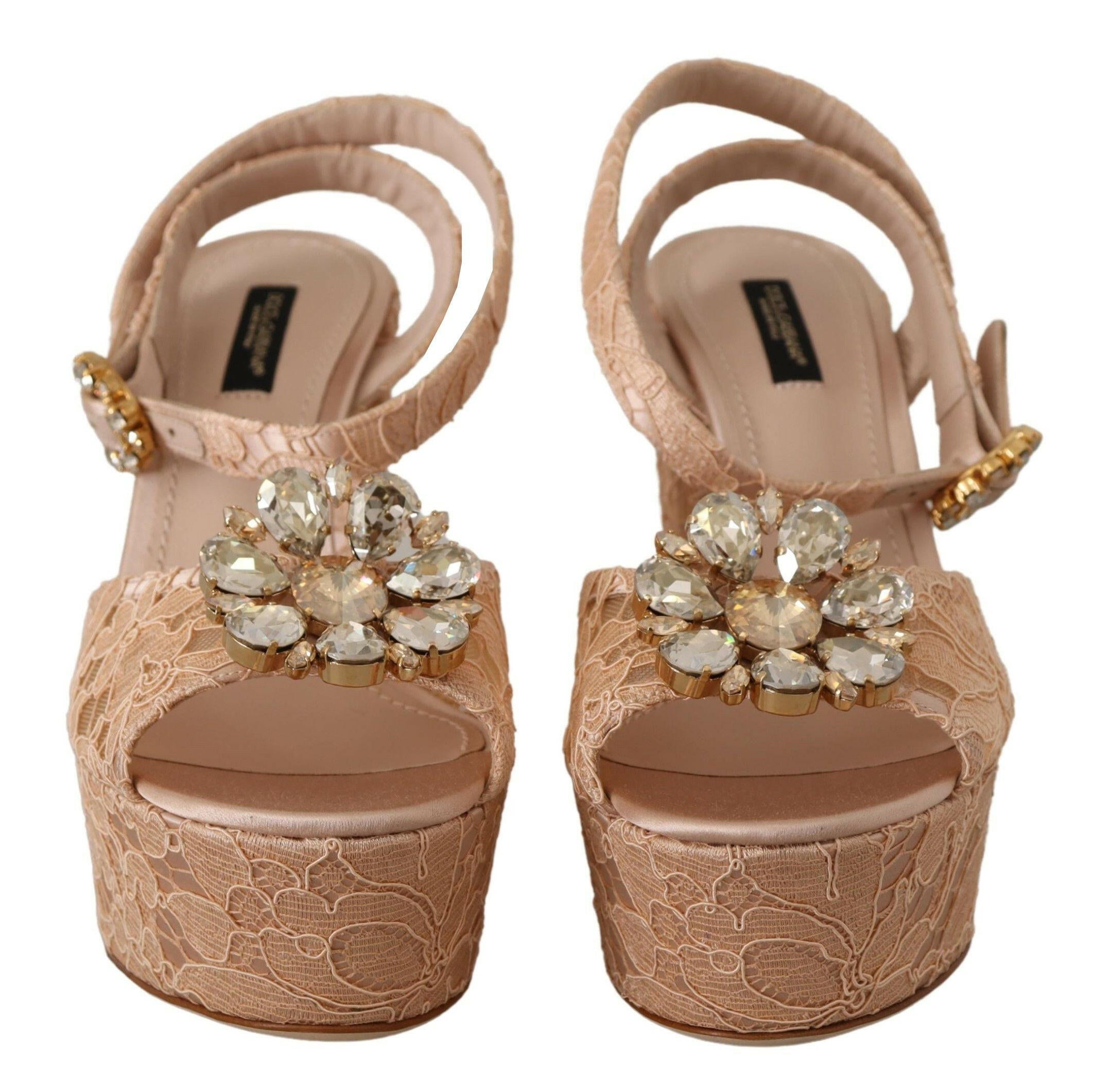 Dolce & Gabbana Pink Lace Taormina Platform Sandals Shoes -   -  Dolce & Gabbana.
