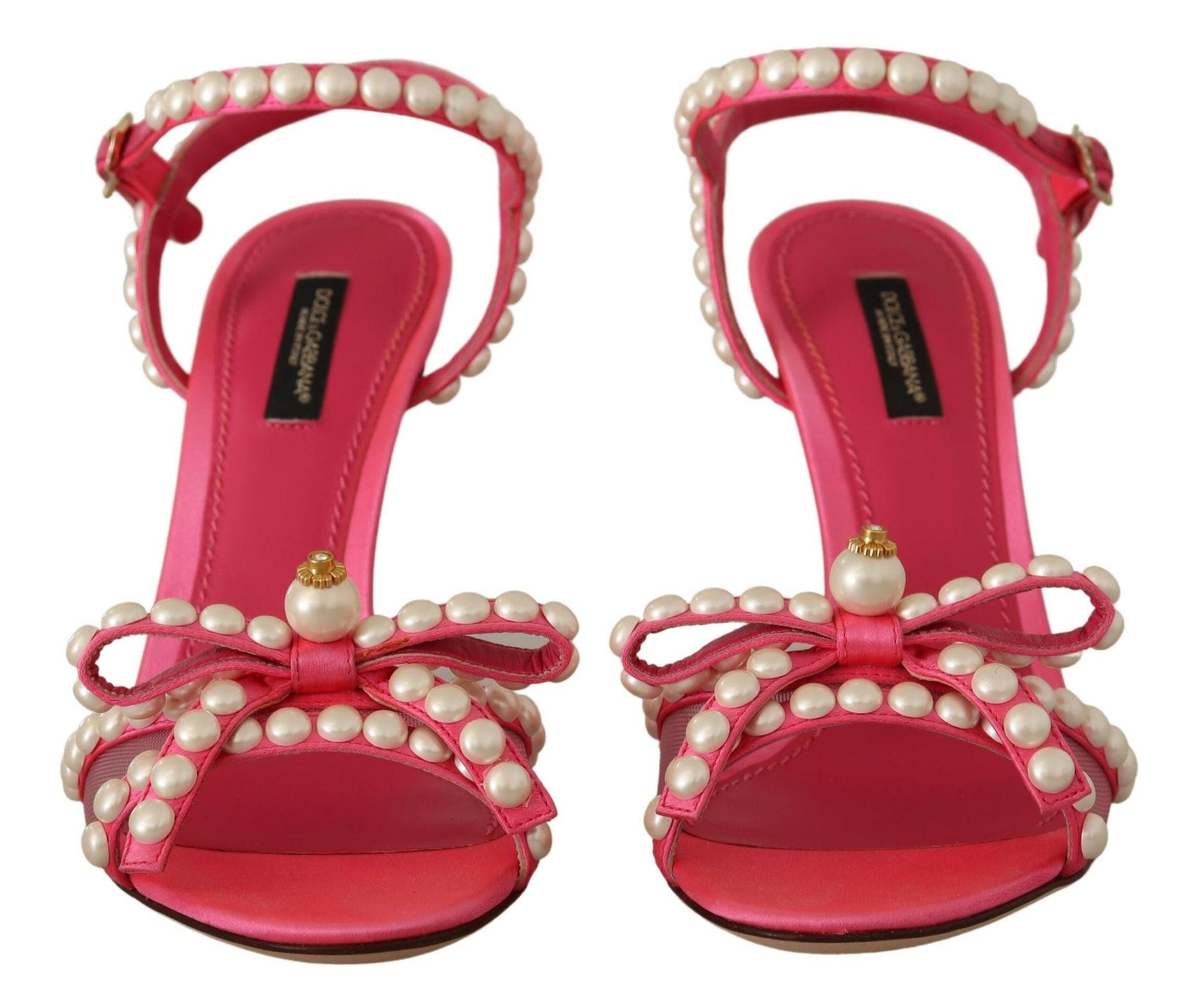 Dolce & Gabbana Pink Satin White Pearl Crystals Heels Shoes -   -  Dolce & Gabbana.
