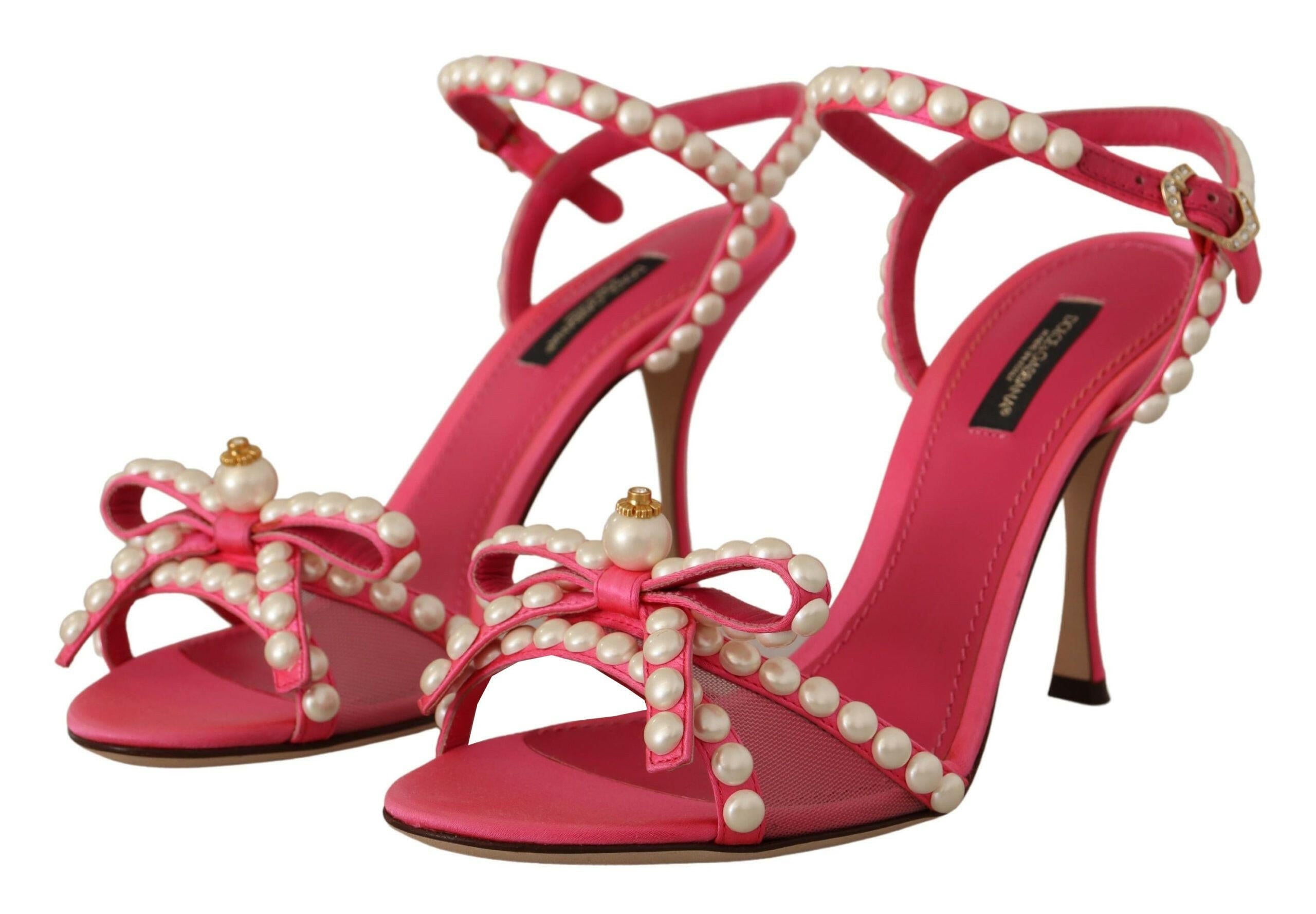 Dolce & Gabbana Pink Satin White Pearl Crystals Heels Shoes -   -  Dolce & Gabbana.