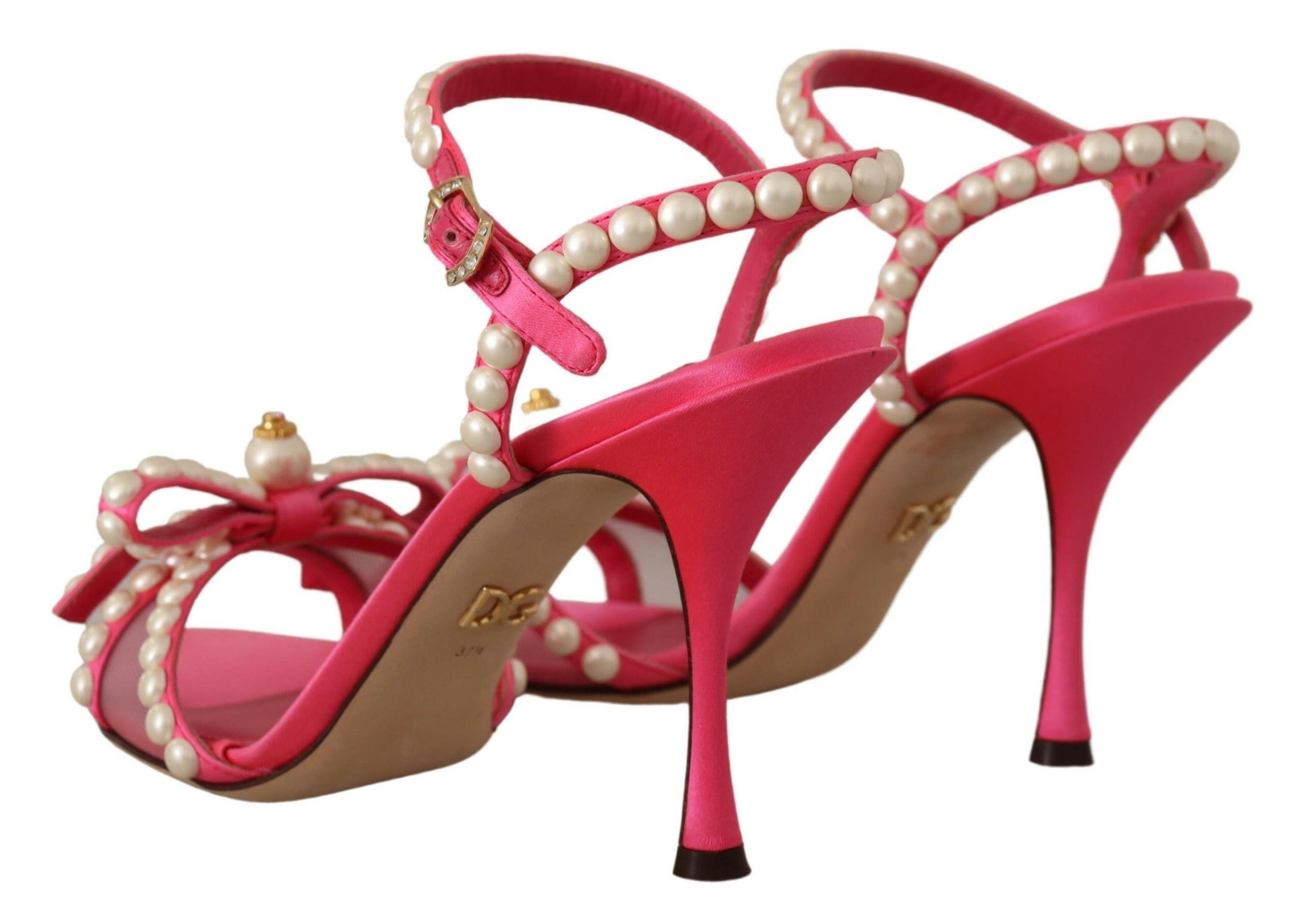Dolce & Gabbana Pink Satin White Pearl Crystals Heels Shoes -   -  Dolce & Gabbana.