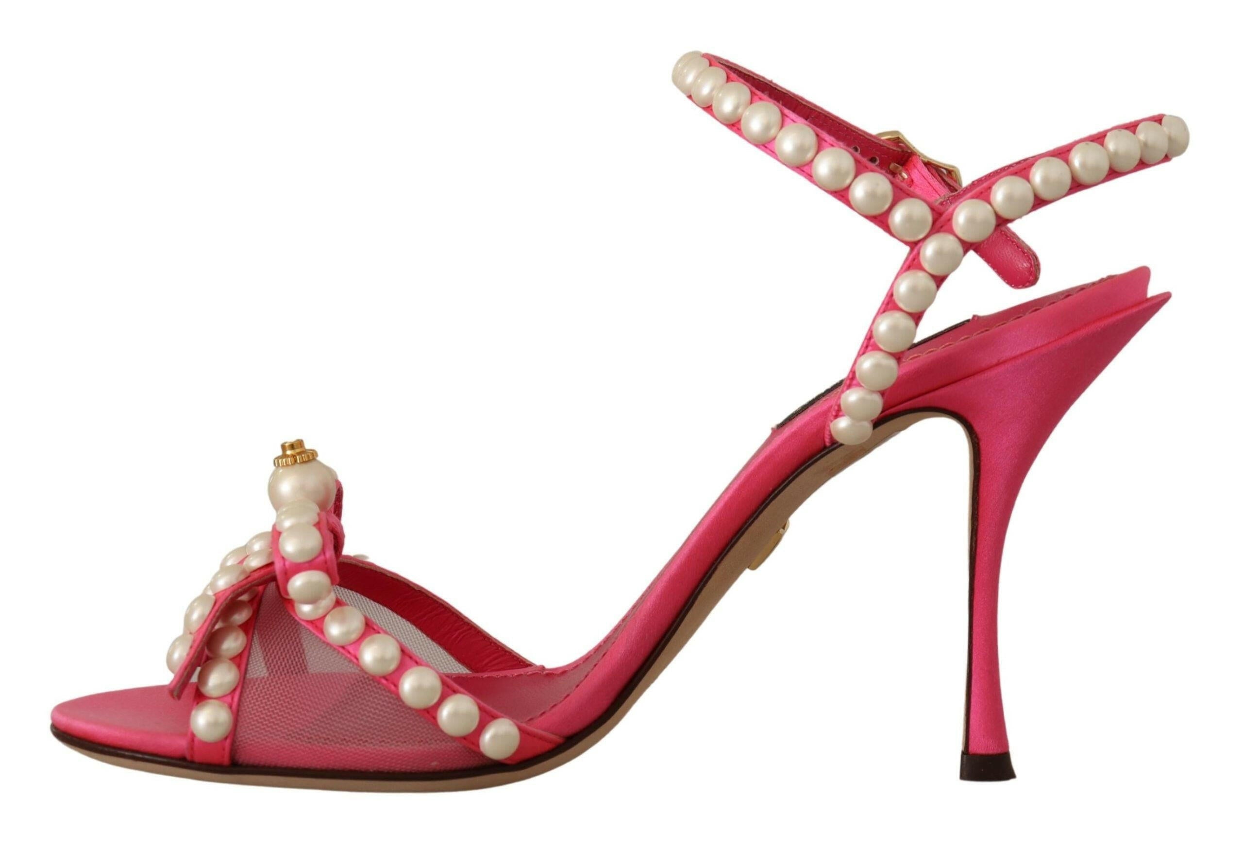Dolce & Gabbana Pink Satin White Pearl Crystals Heels Shoes -   -  Dolce & Gabbana.