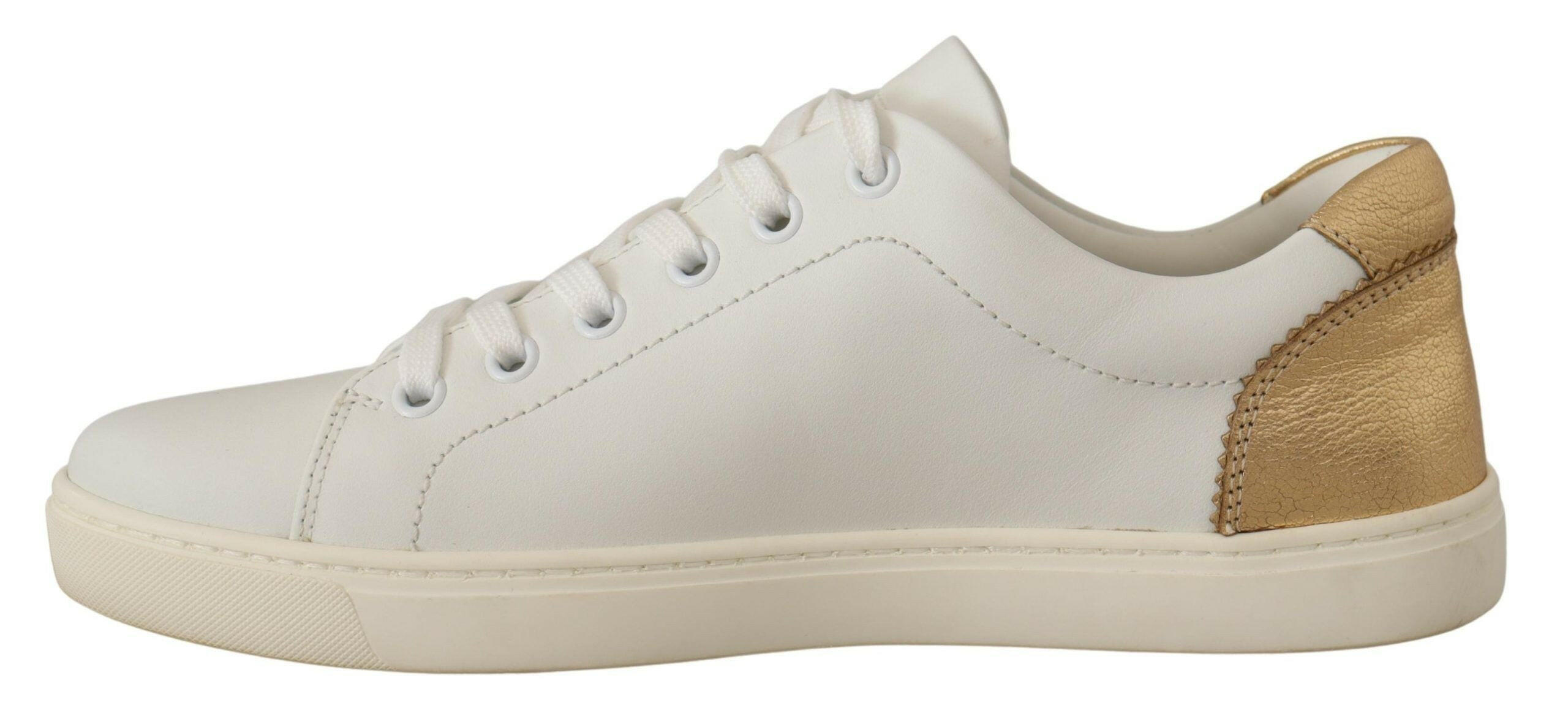 Dolce & Gabbana White Gold Leather Low Top Sneakers -   -  Dolce & Gabbana.