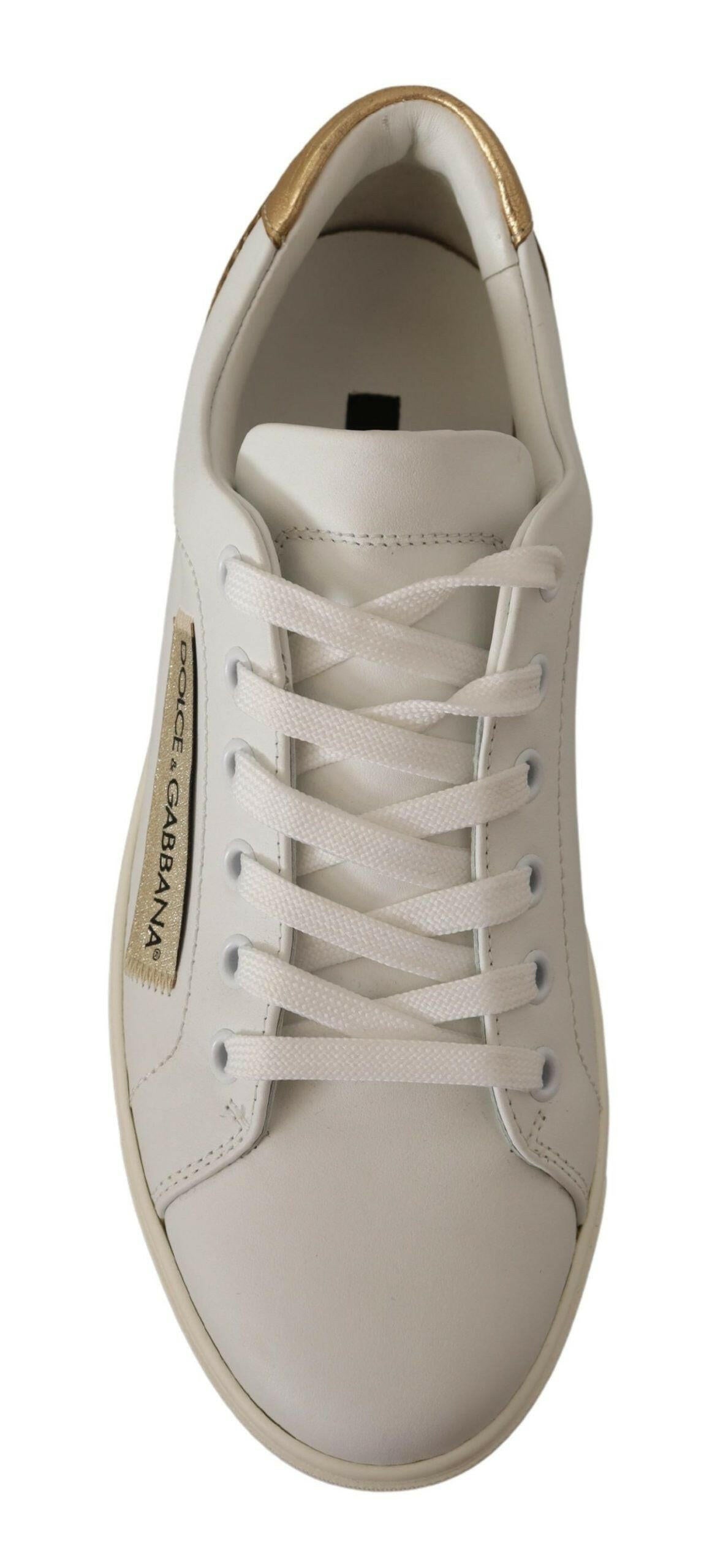 Dolce & Gabbana White Gold Leather Low Top Sneakers -   -  Dolce & Gabbana.