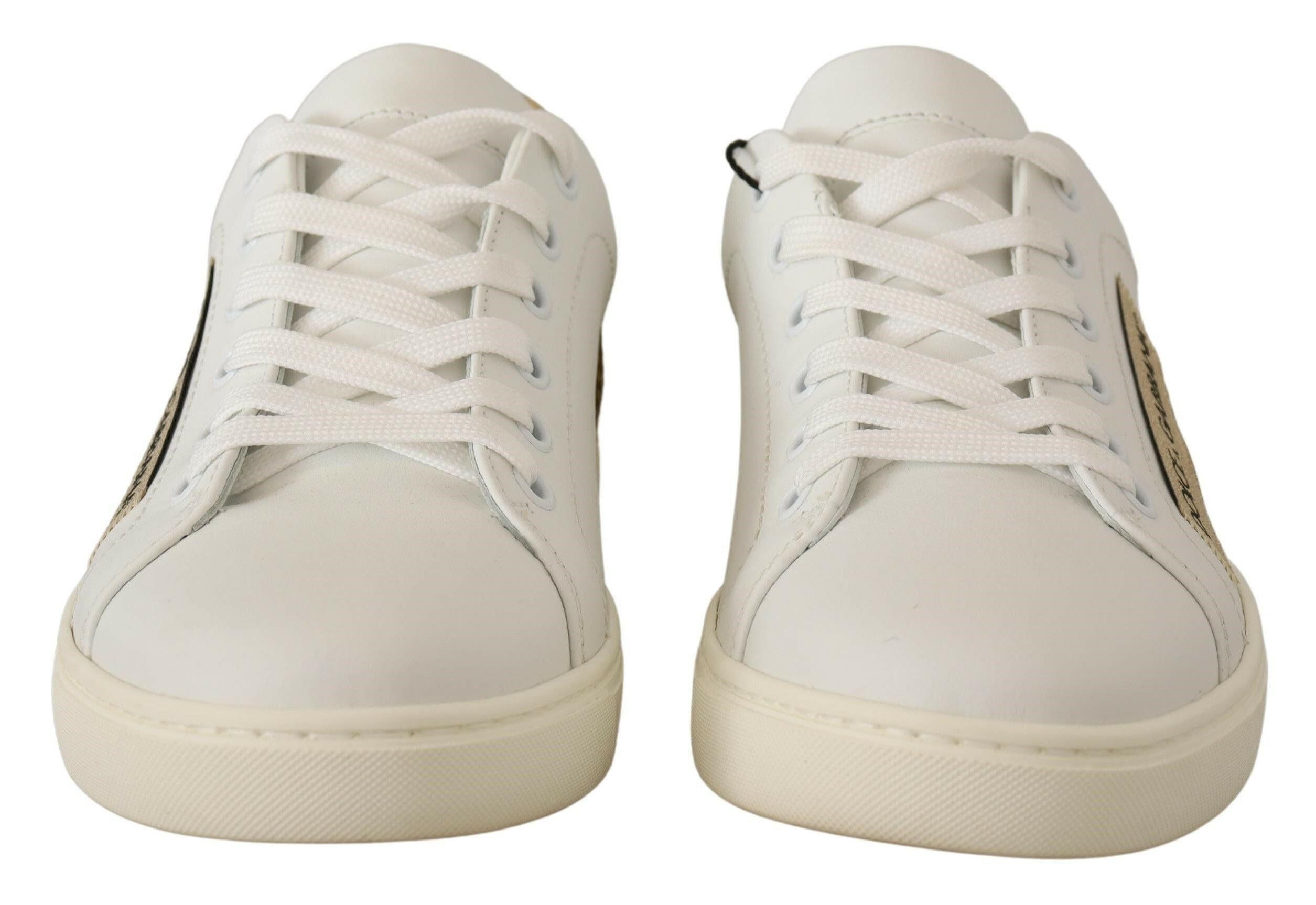 Dolce & Gabbana White Gold Leather Low Top Sneakers -   -  Dolce & Gabbana.