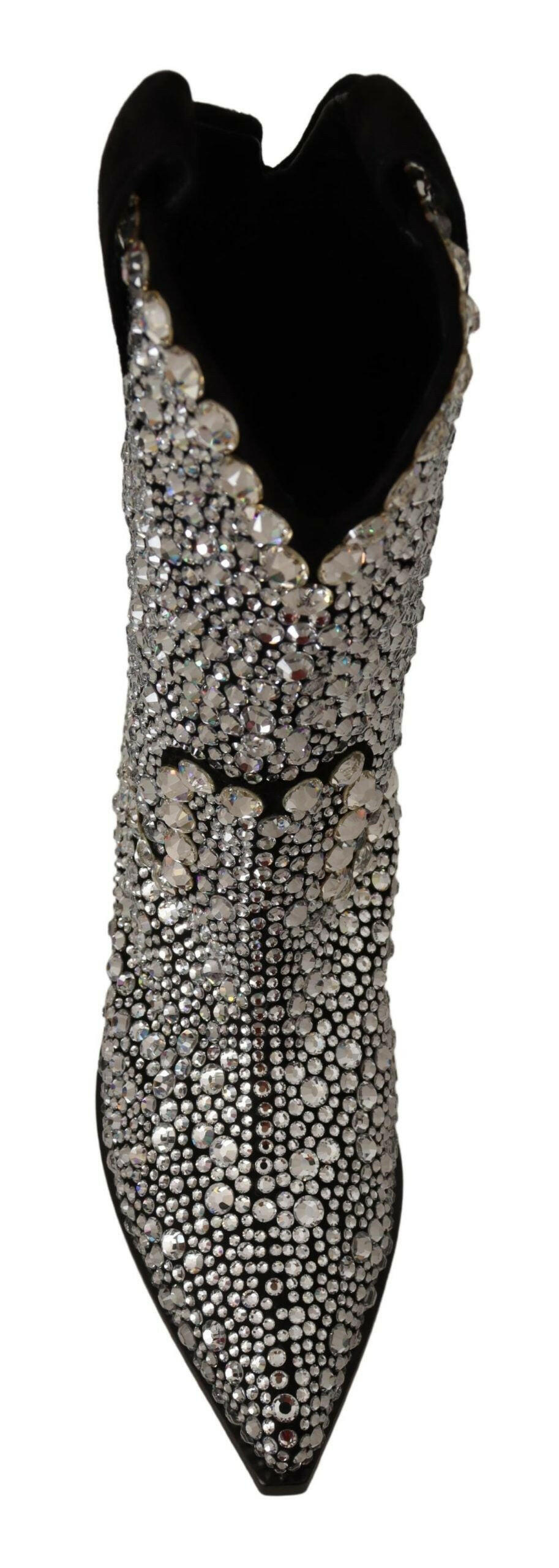 Dolce & Gabbana Black Suede Strass Crystal Cowgirl Boots -   -  Dolce & Gabbana.